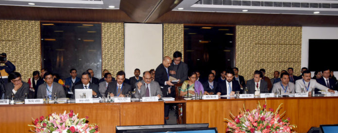 The Union Minister for Finance and Corporate Affairs, Smt. Nirmala Sitharaman chairing the 38th GST Council meeting, in New Delhi on December 18, 2019. The Minister of State for Finance and Corporate Affairs, Shri Anurag Singh Thakur is also seen.