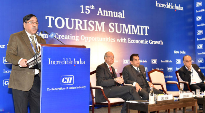 The Secretary, Ministry of Tourism, Shri Yogendra Tripathi addressing the CII 15th Annual Tourism Summit, in New Delhi on December 19, 2019.