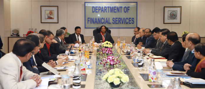 The Union Minister for Finance and Corporate Affairs, Smt. Nirmala Sitharaman holding a review meeting of the banking sector with CMDs of Public Sector Banks, in New Delhi on December 28, 2019. The Secretary, Finance & (Financial Services), Shri Rajiv Kumar, the Secretary, Department of Economic Affairs, Shri Atanu Chakraborty and the Revenue Secretary, Dr. Ajay Bhushan Pandey are also seen.