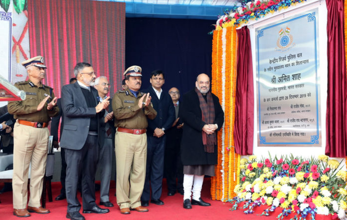 The Union Home Minister, Shri Amit Shah at the foundation stone laying ceremony of the new headquarters of CRPF, in New Delhi on December 29, 2019. The Minister of State for Home Affairs, Shri Nityanand Rai, the Cabinet Secretary, Shri Rajiv Gauba, the Union Home Secretary, Shri Ajay Kumar Bhalla and other dignitaries are also seen.