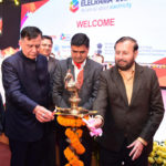 The Union Minister for Environment, Forest & Climate Change, Information & Broadcasting and Heavy Industries and Public Enterprise, Shri Prakash Javadekar lighting the lamp to inaugurate the Elecrama 2020, at India Expo Mart, in Greater Noida on January 18, 2020. The Minister of State for Power, New & Renewable Energy (Independent Charge) and Skill Development & Entrepreneurship, Shri Raj Kumar Singh is also seen.
