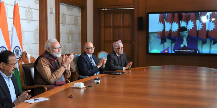 The Prime Minister, Shri Narendra Modi and the Prime Minister of Nepal, Shri K.P. Sharma Oli jointly inaugurate the Integrated Check Post, at Jogbani-Biratnagar through video conference, in New Delhi on January 21, 2020.