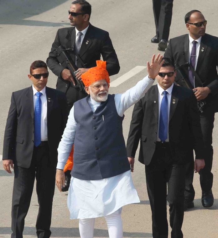 The Prime Minister, Shri Narendra Modi at Rajpath, during the 71st Republic Day Celebrations, in New Delhi on January 26, 2020.