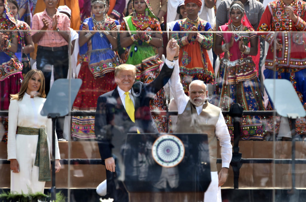 The Prime Minister, Shri Narendra Modi and the President of United States of America (USA), Mr. Donald Trump and First Lady Mrs. Melania Trump at Motera Stadium, in Ahmedabad, Gujarat on February 24, 2020.