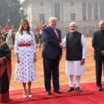 The President, Shri Ram Nath Kovind and the Prime Minister, Shri Narendra Modi welcomes the President of United States of America (USA), Mr. Donald Trump and First Lady Mrs. Melania Trump, at the Ceremonial Reception, at Rashtrapati Bhavan, in New Delhi on February 25, 2020.