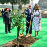 The President of United States of America (USA), Mr. Donald Trump and First Lady Mrs. Melania Trump plant a tree sapling at the Samadhi of Mahatma Gandhi, at Rajghat, in Delhi on February 25, 2020. 	The Minister of State for Housing & Urban Affairs, Civil Aviation (Independent Charge) and Commerce & Industry, Shri Hardeep Singh Puri is also seen.