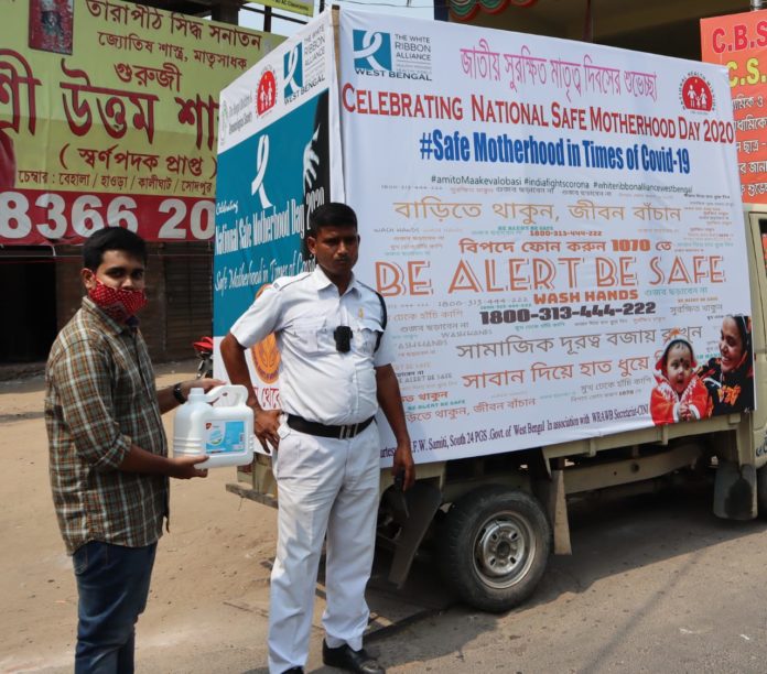 Distribution of Hand Sanitizer among Kolkata Police, Healthcare Staffs and Mothers
