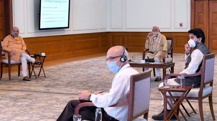 The Prime Minister, Shri Narendra Modi holding a meeting to review Power Sector and takes stock of the impact of COVID-19, in New Delhi on May 01, 2020.