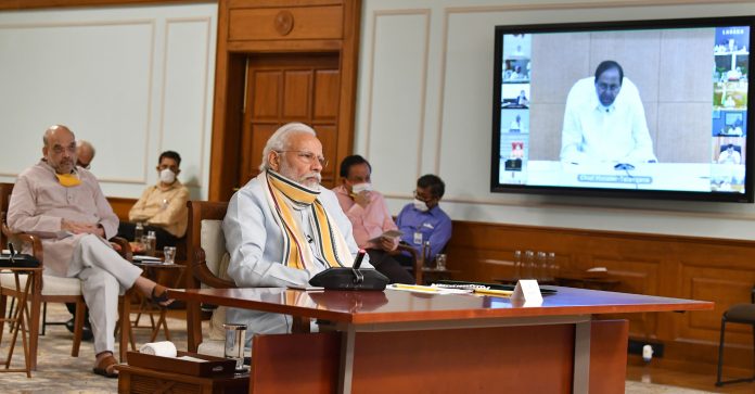 The Prime Minister, Shri Narendra Modi holds 5th meeting with the State Chief Ministers via video conferencing on COVID-19 situation, in New Delhi on May 11, 2020.