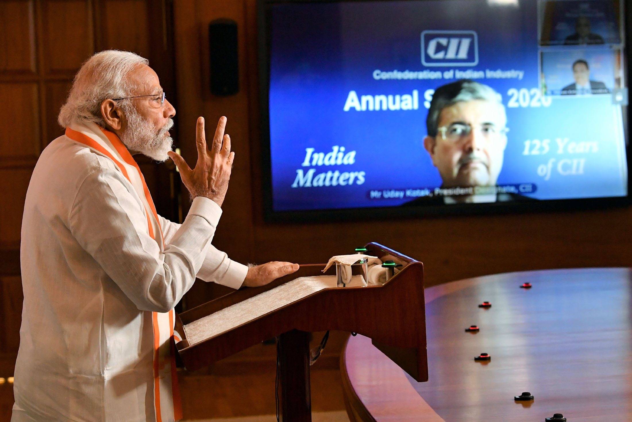 The Prime Minister, Shri Narendra Modi addressing the CII Annual Session - 2020 via video conferencing, in New Delhi on June 02, 2020.