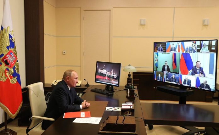 Russian President Vladimir Putin Meeting with permanent members of the Security Council (via videoconference).