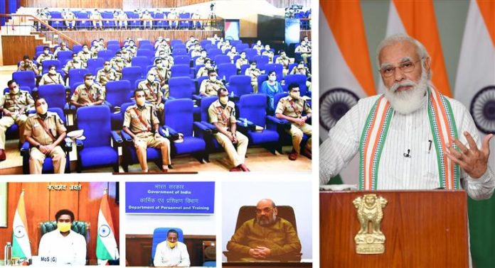 The Prime Minister, Shri Narendra Modi interacting with the IPS Probationers during Dikshant Parade at Sardar Vallabhbhai Patel National Police Academy, through video conferencing, in New Delhi on September 04, 2020.