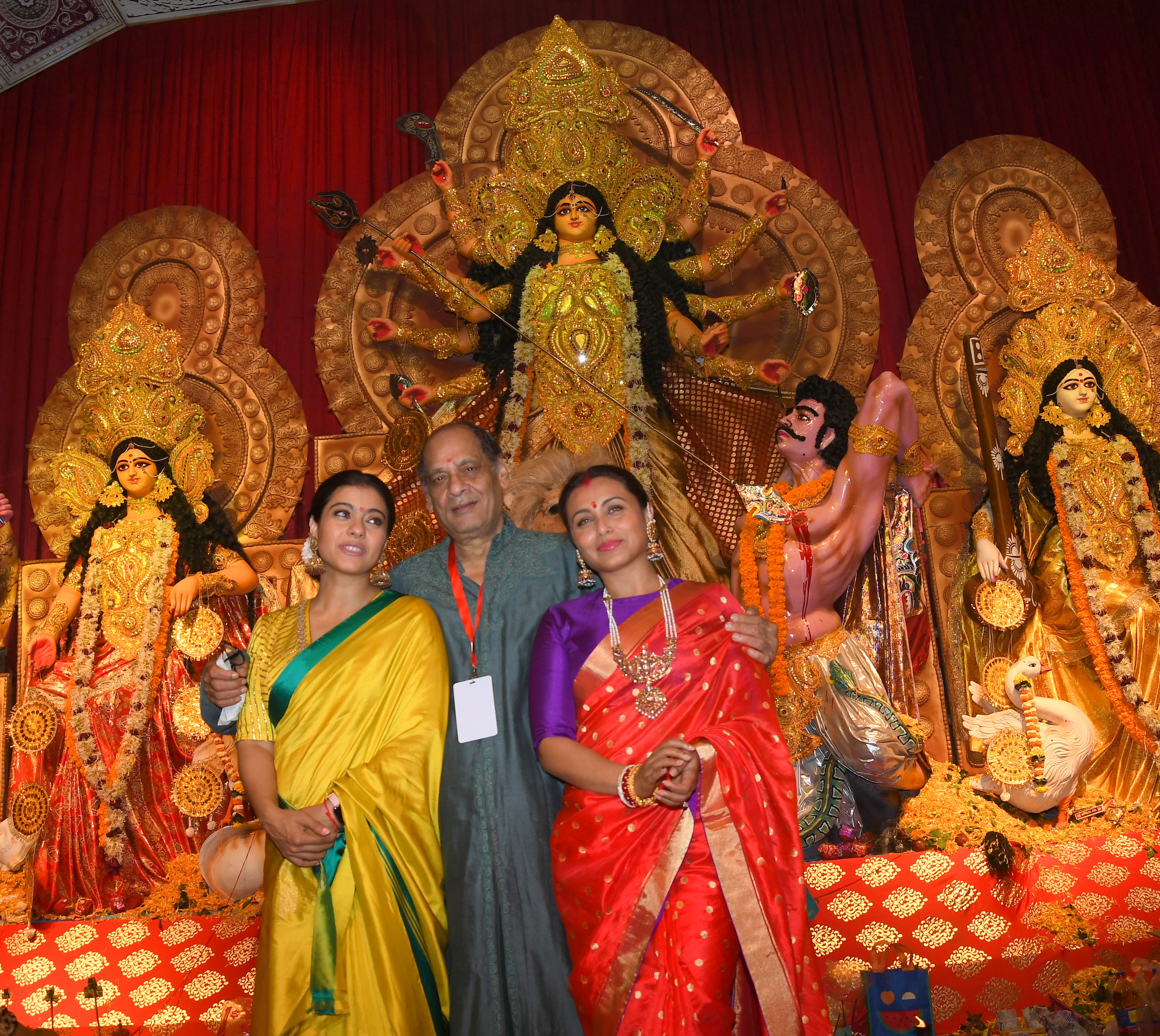 Kajol Devgan with Debu Mukherjee and Rani Mukherjee at North Bombay Sarbojanin Durga Puja Samiti's DURGA PUJA 2019 DSC_0105