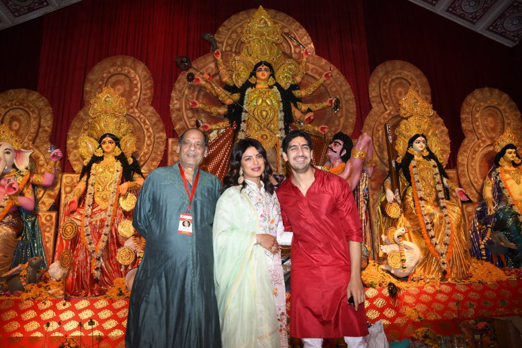 Debu Mukherjee with Priyanka Chopra and Ayan Mukherjee at North Bombay Sarbojanin Durga Puja Samiti's DURGA PUJA 2019 DSC_0213