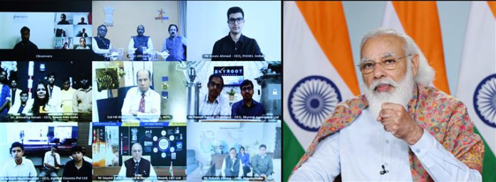 The Prime Minister, Shri Narendra Modi interacts with the industries, startups and academia from the Space sector via video conference, in New Delhi on December 14, 2020.