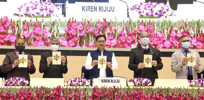 The Minister of State for Youth Affairs & Sports, AYUSH (Independent Charge) and Minority Affairs, Shri Kiren Rijiju releasing the publication at the National Conference on Unani Medicine, organised by the Central Council for Research in Unani Medicine, an apex autonomous organization of Ministry of AYUSH, on the occasion of the Unani Day 2021, in New Delhi on February 11, 2021. The Secretary, Ministry of AYUSH, Shri Vaidya Rajesh Kotecha and other dignitaries are also seen.