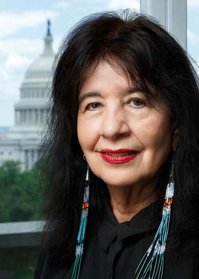 Poet Laureate of the United States Joy Harjo, June 6, 2019. Harjo is the first Native American to serve as poet laureate and is a member of the Muscogee Creek Nation. Photo by Shawn Miller/Library of Congress...Note: Privacy and publicity rights for individuals depicted may apply.