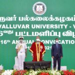 The President, Shri Ram Nath Kovind at the 16th Annual Convocation of the Thiruvalluvar University, in Vellore, Tamil Nadu on March 10, 2021. The Governor of Tamil Nadu, Shri Banwarilal Purohit is also seen.
