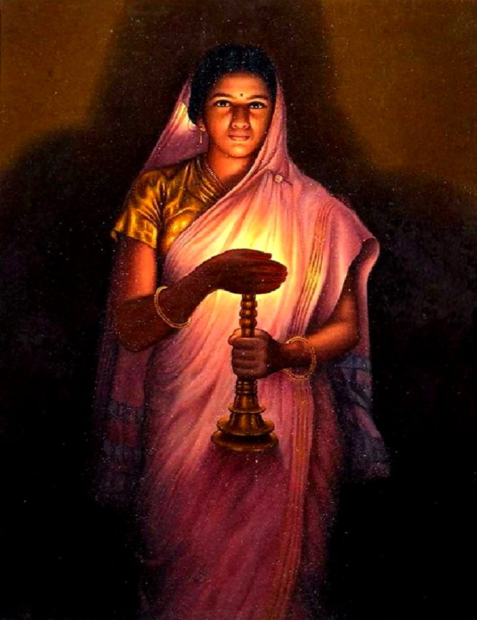 Lady with the Lamp by Raja Ravi Varma