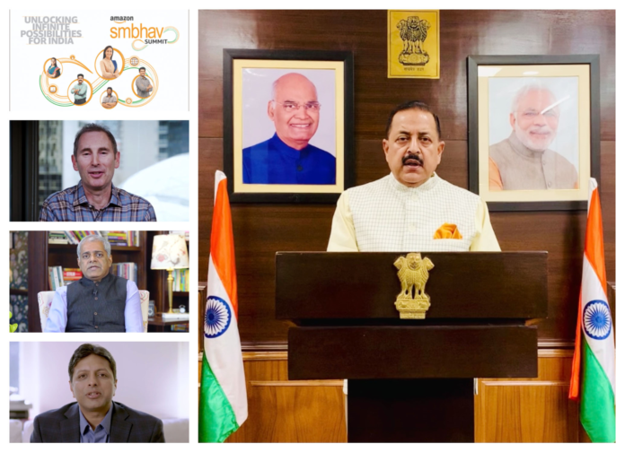 The Minister of State for Development of North Eastern Region (I/C), Prime Minister’s Office, Personnel, Public Grievances & Pensions, Atomic Energy and Space, Dr. Jitendra Singh addressing the “Amazon Sambhav online Summit”, on the theme “Unlocking Infinite Possibility for India”, in New Delhi on April 16, 2021.