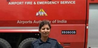 First Woman FireFighter Tanya Sanyal Leads Parade While Observing Fire Safety Week by AAI, Eastern Region First Woman Fire Fighter Tanya Sanyal