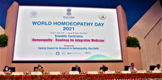 The Chairman, Scientific Advisory Board, CCRH, Dr. V.K. Gupta and other dignitaries at a conference on Homoeopathy-Roadmap for Integrative Medicine, organised by the Central Council for Research in Homoeopathy (CCRH), Ministry of AYUSH, in New Delhi on April 10, 2021.