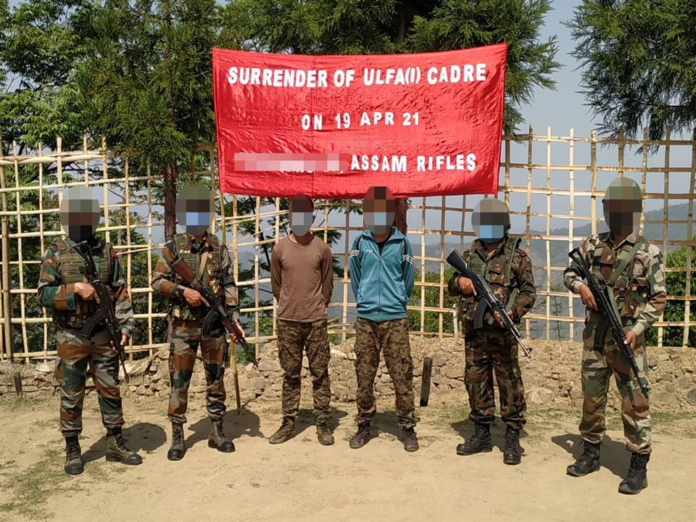 TWO ACTIVE CADRES OF ULFA (I) SURRENDER TO SECURITY FORCES IN NAGALAND - Photo by Assam Rifles official Twitter
