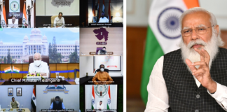 The country has crossed the peak of the first wave and the growth rate is much faster than the earlier: PM Modi says during CM meeting The Prime Minister, Shri Narendra Modi interacting with the Chief Ministers on COVID-19 and vaccination programme through video conferencing, in New Delhi on April 08, 2021.