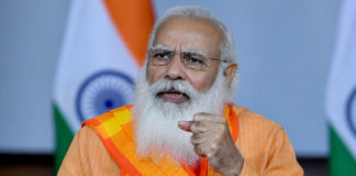 Cyclone YAAS Review by PM Modi and High Profile team The Prime Minister, Shri Narendra Modi interacting with the doctors and officials of Varanasi through video conferencing, in New Delhi on May 21, 2021.
