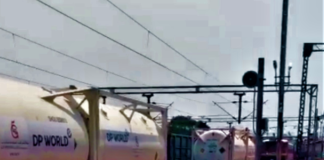 Oxygen Express Train carrying Liquid Medical Oxygen in 20 feet containers on the way to Okhla from Tatanagar