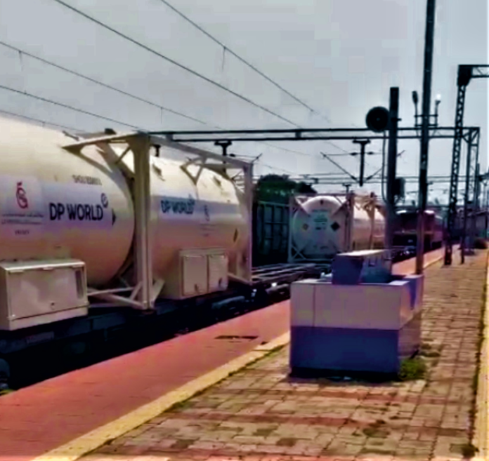 Oxygen Express Train carrying Liquid Medical Oxygen in 20 feet containers on the way to Okhla from Tatanagar