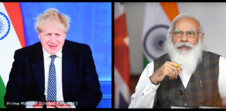 INDIA-UK VIRTUAL SUMMIT The Prime Minister, Shri Narendra Modi and the Prime Minister of the United Kingdom, Mr. Boris Johnson at the INDIA-UK Virtual Summit, in New Delhi on May 04, 2021.