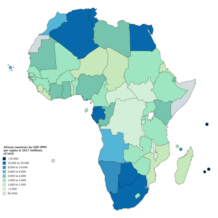 African Countries by GDP (PPP) per capita in 2020 by Wikipedia