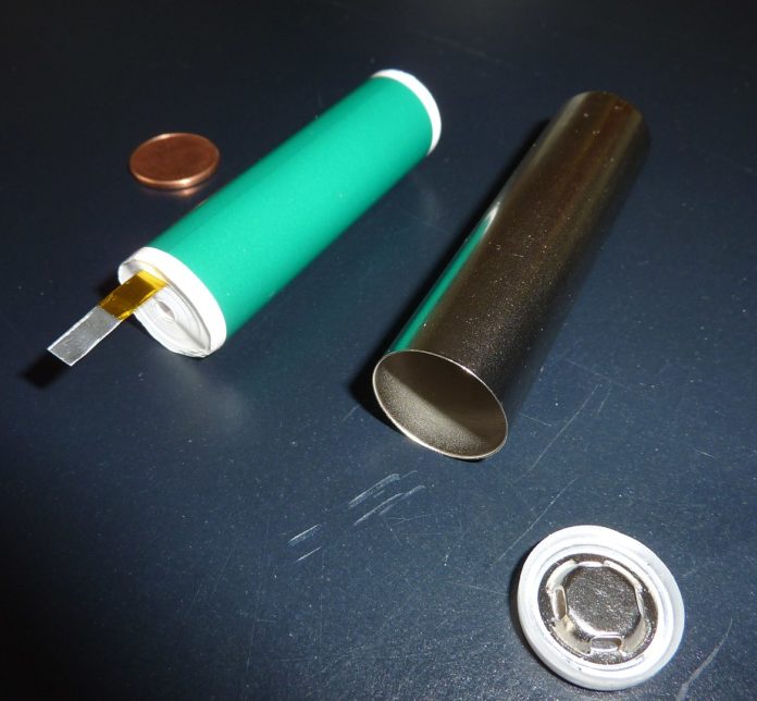 Cylindrical lithium-ion battery cell before closing by Wikipedia