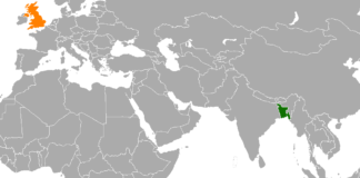 Bangladesh-UK Joint Statement on Climate Action Map indicating locations of Bangladesh and United Kingdom
