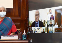 The Union Minister for Finance and Corporate Affairs, Smt. Nirmala Sitharaman presiding over a meeting between the senior officials of the Finance Ministry and the tax professionals, stakeholders and Infosys on issues in new Income Tax Portal, through video conferencing, in New Delhi on June 22, 2021.
