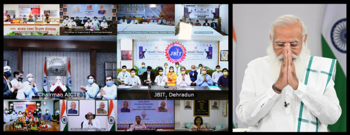 The Prime Minister, Shri Narendra Modi interacts with the participants of Toycathon-2021, through video conferencing, in New Delhi on June 24, 2021.