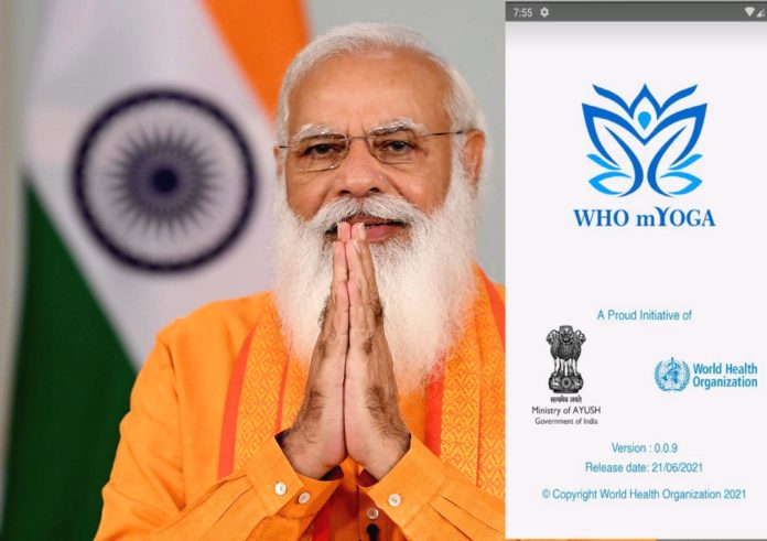 PM Modi with WHO mYOGA App