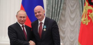 President Vladimir Putin received FIFA President Gianni Infantino at the Kremlin.