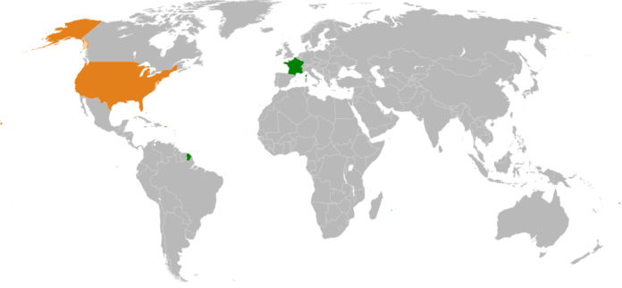 USA France on World Map