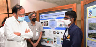 Vice President asks the think tanks to focus on the world after Covid and its implications for India The Vice President, Shri M. Venkaiah Naidu interacting with a research scholar, at CCMB-LaCONES, in Hyderabad on July 02, 2021.