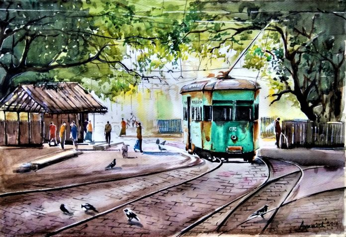 Calcutta Tram - Ode to the 1990s Calcutta - Artwork Avanish Trivedi By Wikipedia