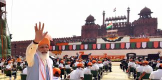 PM’s address from the Red Fort on 75th Independence Day The Prime Minister, Shri Narendra Modi after addressing the Nation on the occasion of 75th Independence Day from the ramparts of Red Fort, in Delhi on August 15, 2021.
