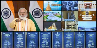 The Prime Minister, Shri Narendra Modi inaugurates and lays the foundation stone of multiple projects in Somnath, Gujarat through video conferencing, in New Delhi on August 20, 2021.