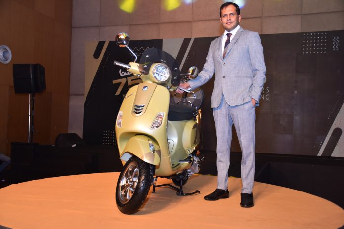 Mr. Sudhanshu Agarwal, Business Head, 2W, Piaggio India at the launch of the 75th edition of iconic Vespa in Kolkata.