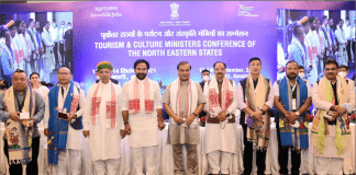 The Union Minister for Culture, Tourism and Development of North Eastern Region (DoNER), Shri G. Kishan Reddy, the Minister of State for Parliamentary Affairs and Culture, Shri Arjun Ram Meghwal, the Chief Minister of Assam, Shri Himanta Biswa Sarma, the Minister of State for Defence and Tourism, Shri Ajay Bhatt at the inaugural session of the Tourism & Culture Ministers Conference of the North Eastern States, in Guwahati, Assam on September 13, 2021. The Secretary, Ministry of Tourism, Shri Arvind Singh and other dignitaries are also seen.