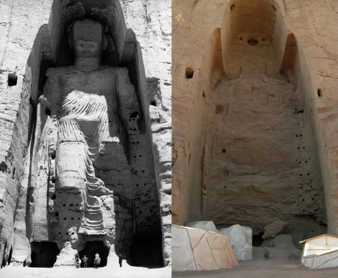 Taller, 55 meter Buddha in 1963 and in 2008 after destruction by Wikipedia