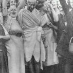 Mahatma Gandhi with textile workers at Darwen, Lancashire, England, September 26, 1931. by Wikipedia