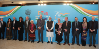 The Prime Minister, Shri Narendra Modi with the Indologists and Sanskrit experts from Italian Universities, in Rome, Italy on October 29, 2021.