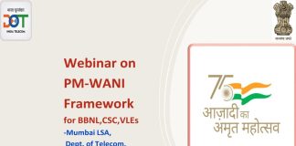 Light-touch regulation of PM-WANI framework will encourage entrepreneurs to set up public wifi hotspots and generate additional revenue DEPT. OF TELECOM